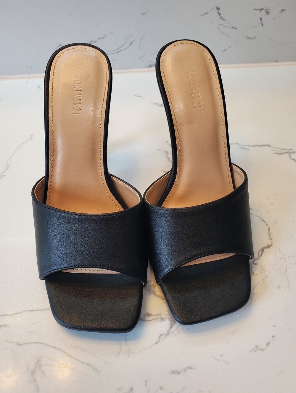 Forever 21 Black Square-Toe Slide Heels US 6.5